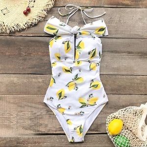 Cupshe Lemon Print Halter One-Piece Swimsuit - M